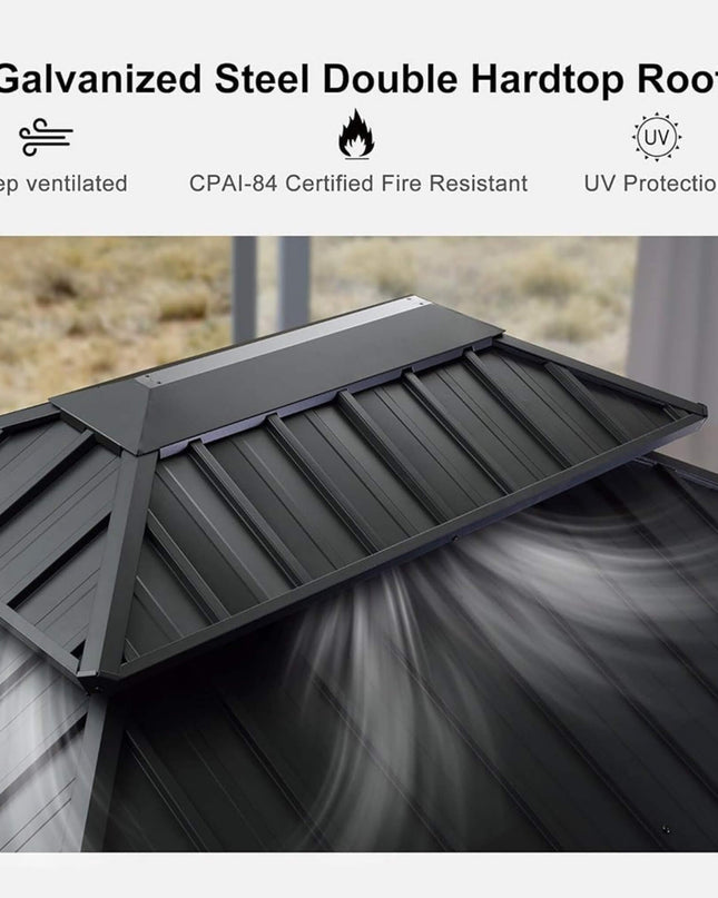 [10X13FT] Alora Large Premium Outdoor Hardtop Aluminum Gazebo With Galvanized Steel Double Roof