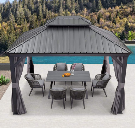 [10X13FT] Alora Large Premium Outdoor Hardtop Aluminum Gazebo With Galvanized Steel Double Roof