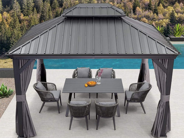 [10X13FT] Large Premium Outdoor Hardtop Aluminum Gazebo With Galvanized Steel Double Roof (SAK74826)