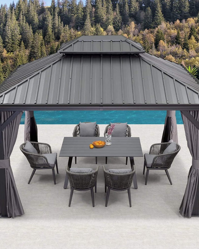 [10X13FT] Alora Large Premium Outdoor Hardtop Aluminum Gazebo With Galvanized Steel Double Roof
