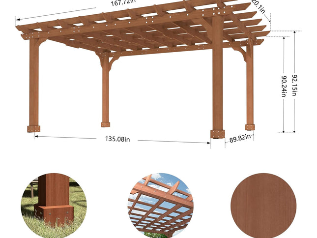 Alora Outdoor Cedar Wood Patio Pergola With Slatted Trellis Roof (SAK92150)