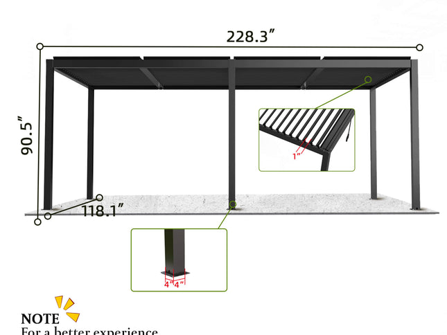 [10X19FT] Modern Durable All-Weather Outdoor Pergola With Aluminum Frame And Steel Louvers (SAK32691)