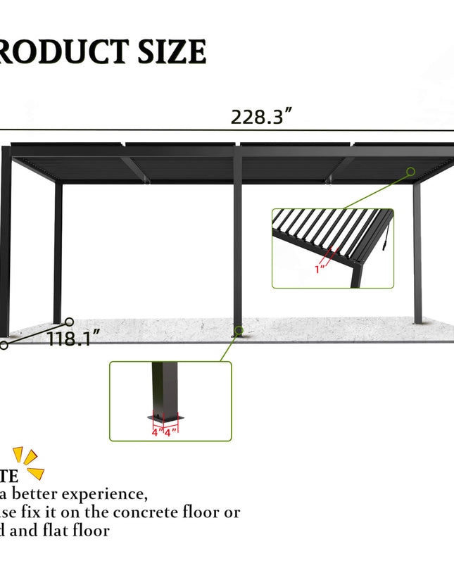 [10X19FT] Alora Modern Durable All-Weather Outdoor Pergola With Aluminum Frame And Steel Louvers