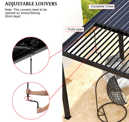 [10X19FT] Alora Modern Durable All-Weather Outdoor Pergola With Aluminum Frame And Steel Louvers