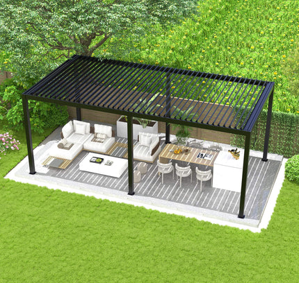 [10X19FT] Alora Modern Durable All-Weather Outdoor Pergola With Aluminum Frame And Steel Louvers
