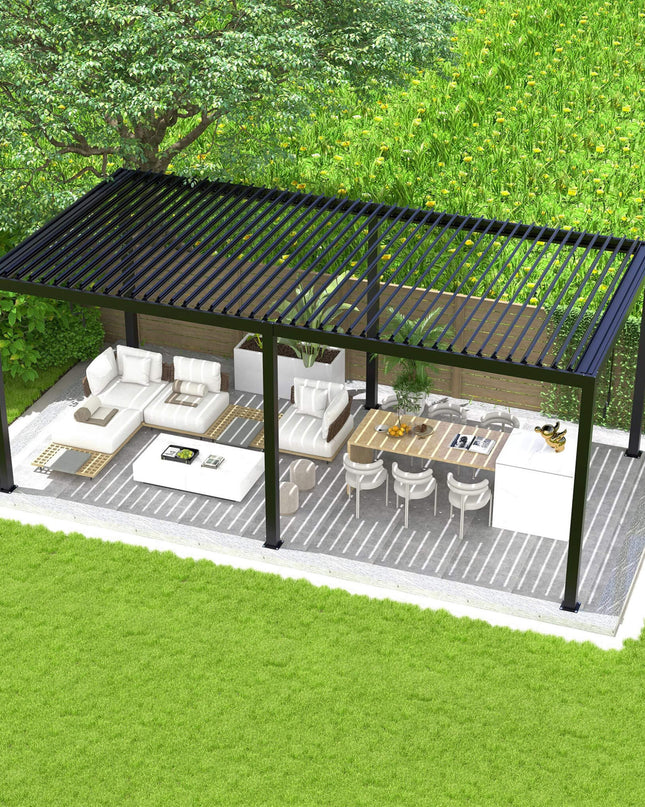 [10X19FT] Alora Modern Durable All-Weather Outdoor Pergola With Aluminum Frame And Steel Louvers