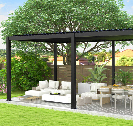 [10X19FT] Alora Modern Durable All-Weather Outdoor Pergola With Aluminum Frame And Steel Louvers