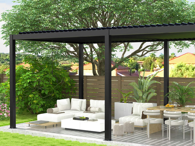 [10X19FT] Modern Durable All-Weather Outdoor Pergola With Aluminum Frame And Steel Louvers (SAK32691)