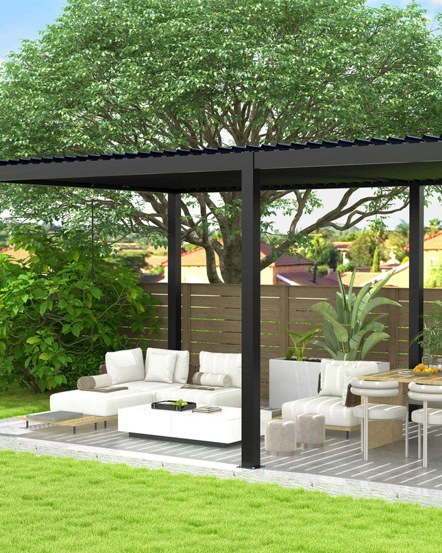 [10X19FT] Alora Modern Durable All-Weather Outdoor Pergola With Aluminum Frame And Steel Louvers