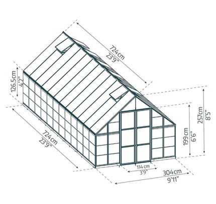 [10X24FT] Premium Heavy-Duty Polycarbonate Walk-In Greenhouse W/ Aluminum Frame & Built-In Gutter System (SAK58472)