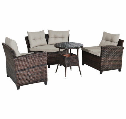 4-Piece Outdoor Wicker Rattan Patio Sofa Set with Glass Coffee Table