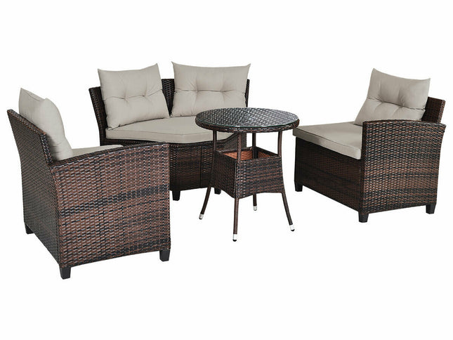 4-Piece Outdoor Wicker Rattan Patio Sofa Set with Glass Coffee Table