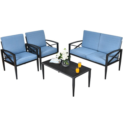 4-Piece Outdoor Aluminum Patio Sofa Set with Loveseat & Side Table