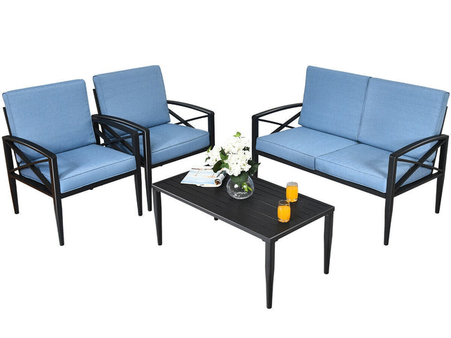 4-Piece Outdoor Aluminum Patio Sofa Set with Loveseat & Side Table