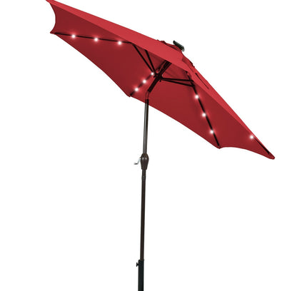 9 Feet Solar LED Lighted Patio Market Umbrella Tilt Adjustment Crank Lift
