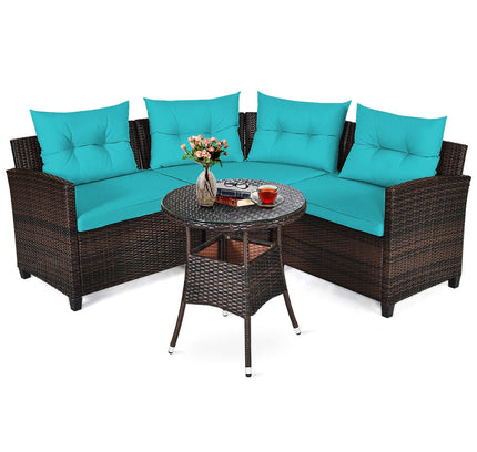 4-Piece Outdoor Cushioned Rattan Patio Furniture Set — Turquoise