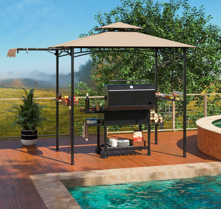 11x5 Ft Grill Gazebo with Side Awning and Double-Tiered Top