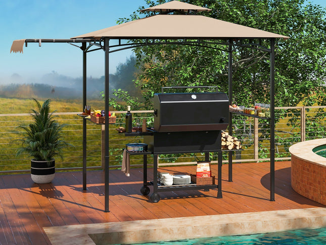 11x5 Ft Grill Gazebo with Side Awning and Double-Tiered Top