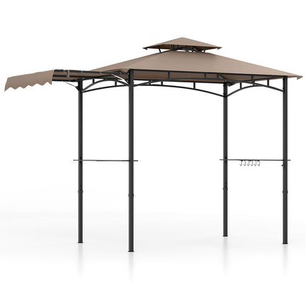 11x5 Ft Grill Gazebo with Side Awning and Double-Tiered Top