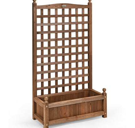 Solid Free Standing Wood Planter Box with Trellis for Garden