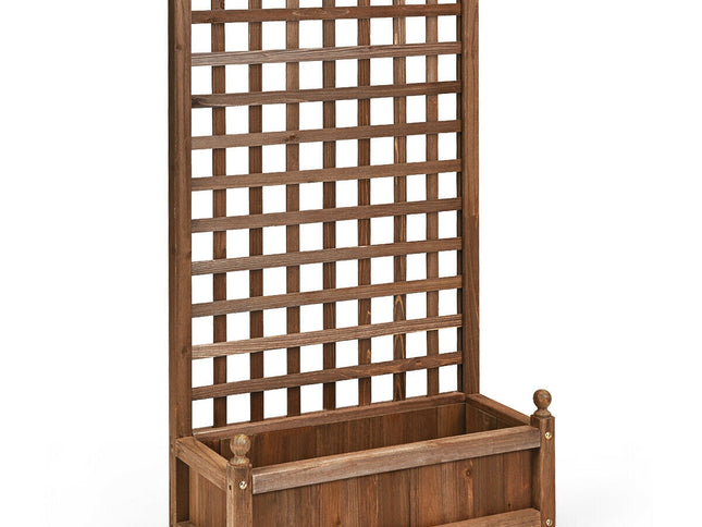 Solid Free Standing Wood Planter Box with Trellis for Garden
