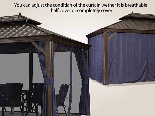 12X20FT Alora Heavy-Duty Outdoor Backyard Hardtop Gazebo With Netting And Curtains (SAK18352)