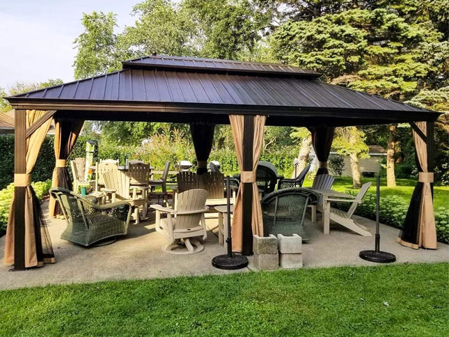 12X20FT Alora Heavy-Duty Outdoor Backyard Hardtop Gazebo With Netting And Curtains (SAK18352)