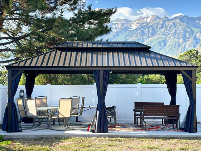 12X20FT Alora Heavy-Duty Outdoor Backyard Hardtop Gazebo With Netting And Curtains (SAK18352)