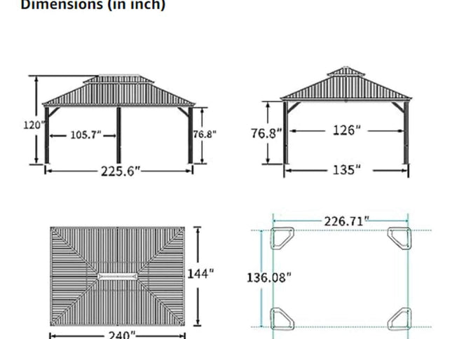 12X20FT Alora Heavy-Duty Outdoor Backyard Hardtop Gazebo With Netting And Curtains (SAK18352)