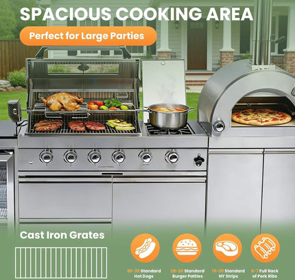 Blazon 125-Inch 4-Burner 108K BTU Outdoor Kitchen Island With Pizza Oven, Rotisserie & Refrigerator (SAK55768)