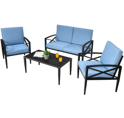 4-Piece Outdoor Aluminum Patio Sofa Set with Loveseat & Side Table