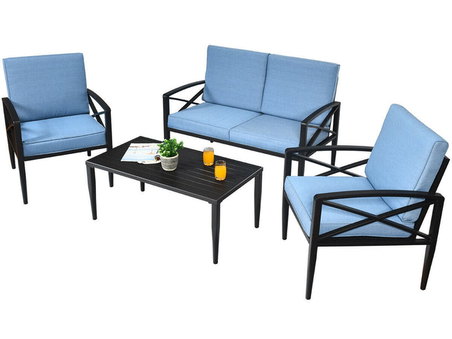 4-Piece Outdoor Aluminum Patio Sofa Set with Loveseat & Side Table