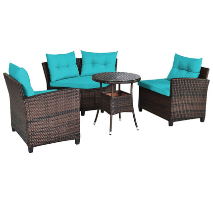 4-Piece Outdoor Cushioned Rattan Patio Furniture Set — Turquoise