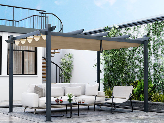 10 x 13 Feet Outdoor Aluminum Retractable Pergola Canopy Shelter