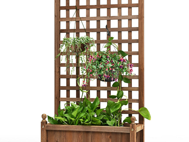 Solid Free Standing Wood Planter Box with Trellis for Garden