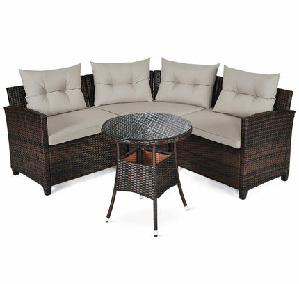 4-Piece Outdoor Wicker Rattan Patio Sofa Set with Glass Coffee Table