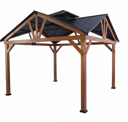 12x12FT Alora Cedar Wood Hardtop Gazebo with Galvanized Steel Roof