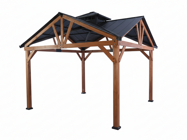 12x12FT Alora Cedar Wood Hardtop Gazebo with Galvanized Steel Roof