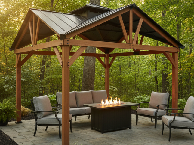 12x12FT Alora Cedar Wood Hardtop Gazebo with Galvanized Steel Roof