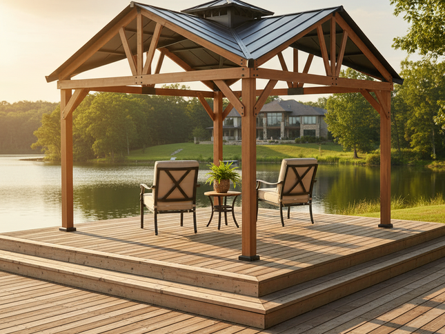 12x12FT Alora Cedar Wood Hardtop Gazebo with Galvanized Steel Roof