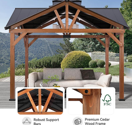 [12X12FT] Alora Premium Outdoor Cedar Wood Hardtop Gazebo With Galvanized Steel Roof