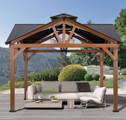 [12X12FT] Alora Premium Outdoor Cedar Wood Hardtop Gazebo With Galvanized Steel Roof