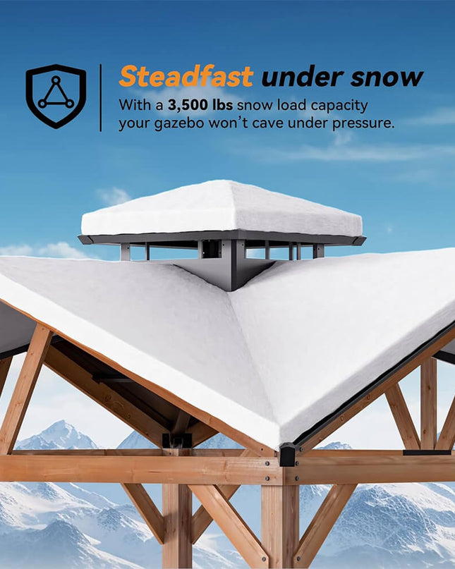 [12X12FT] Alora Premium Outdoor Cedar Wood Hardtop Gazebo With Galvanized Steel Roof