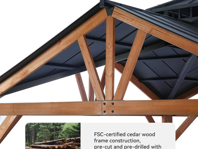 [12X12FT] Premium Outdoor Cedar Wood Hardtop Gazebo With Galvanized Steel Roof (SAK31864)