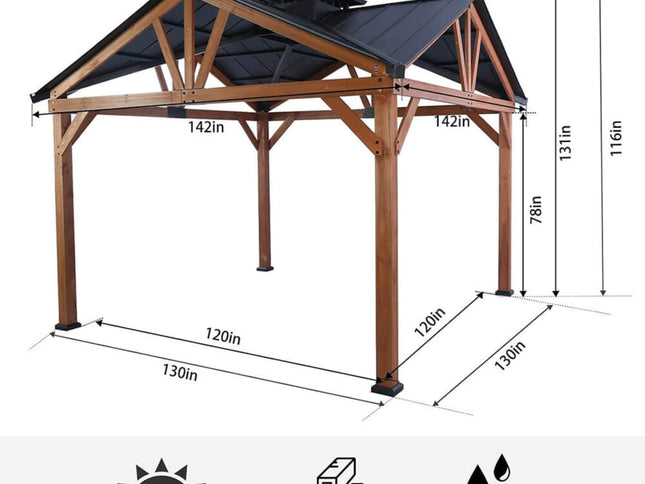 [12X12FT] Premium Outdoor Cedar Wood Hardtop Gazebo With Galvanized Steel Roof (SAK31864)