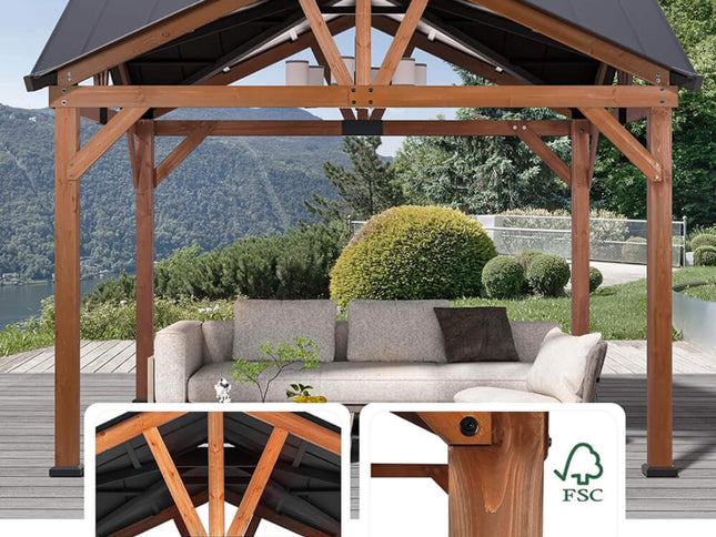 [12X12FT] Premium Outdoor Cedar Wood Hardtop Gazebo With Galvanized Steel Roof (SAK31864)