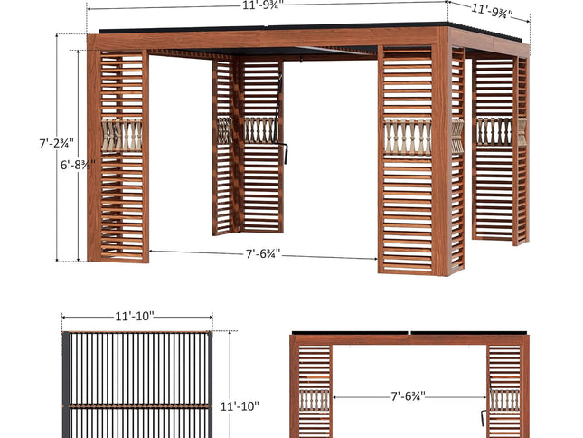 12X12FT Alora Premium Outdoor Wood Grain Louvered Pergola With Integrated Drainage (SAK74256)