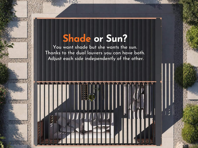 12X12FT Alora Premium Outdoor Wood Grain Louvered Pergola With Integrated Drainage (SAK74256)