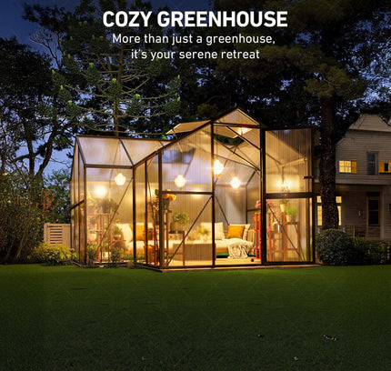 [12X12FT] Premium T-Shape Polycarbonate Greenhouse With UV Protection And Aluminum Frame (SAK27460)