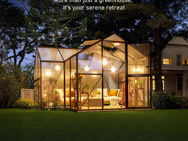 [12X12FT] Premium T-Shape Polycarbonate Greenhouse With UV Protection And Aluminum Frame (SAK27460)